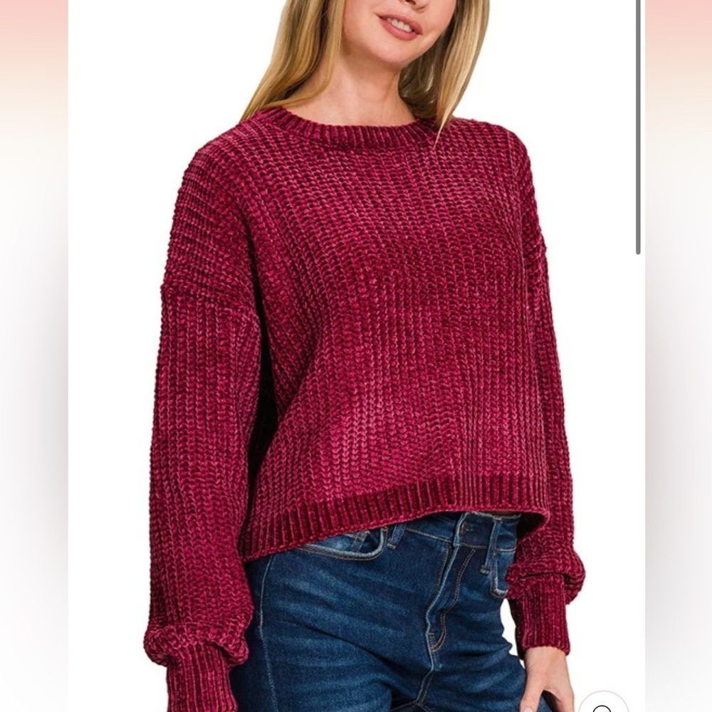 ZENANA CHENILLE ROUND NECK CROP SWEATER
